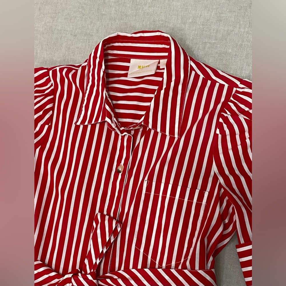 Anthropologie Maeve Kiana Red & White Striped Midi Dress Sz S Button Front - Picture 8 of 15